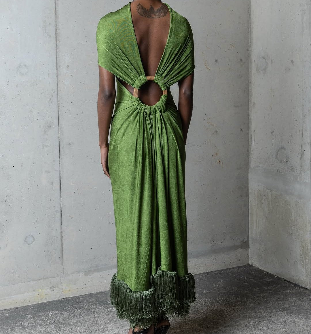 Backless hem fringe dress