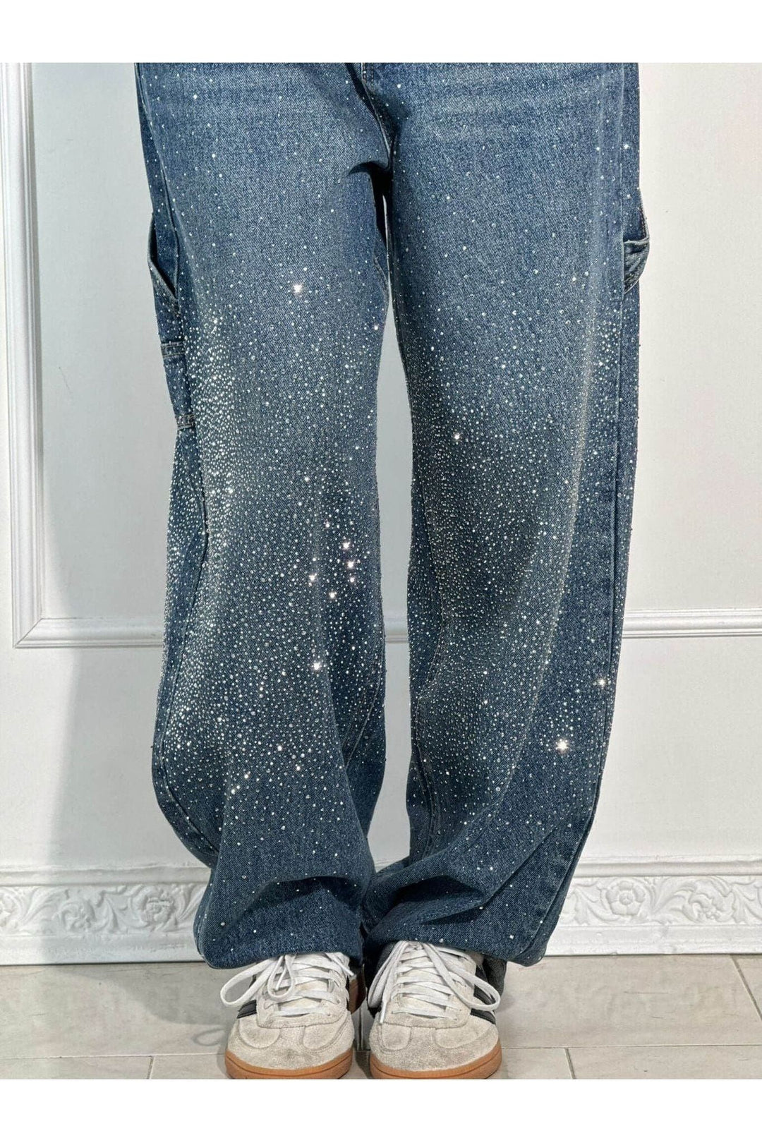 Starry Rhinestone Jeans Casual Pants