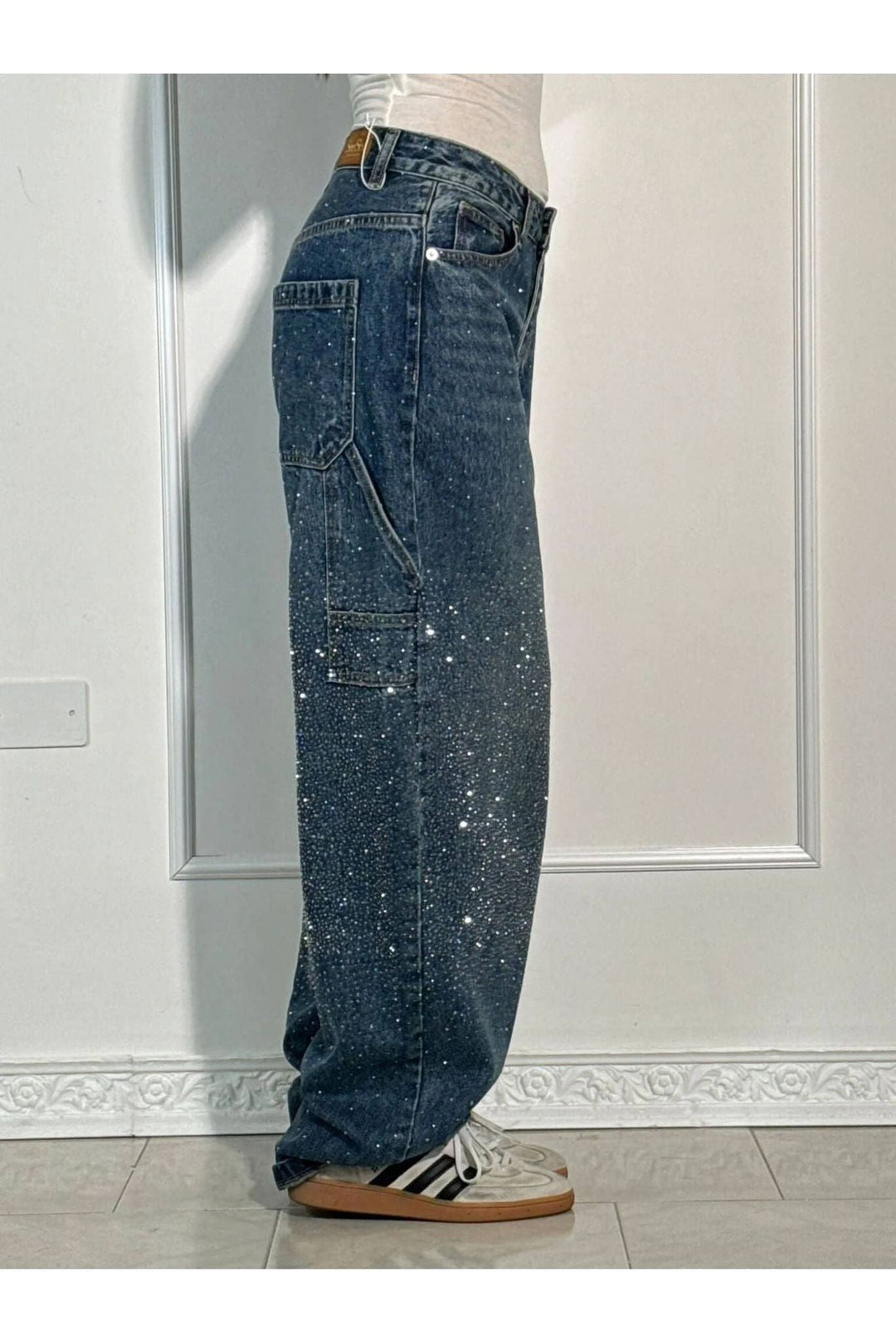 Starry Rhinestone Jeans Casual Pants