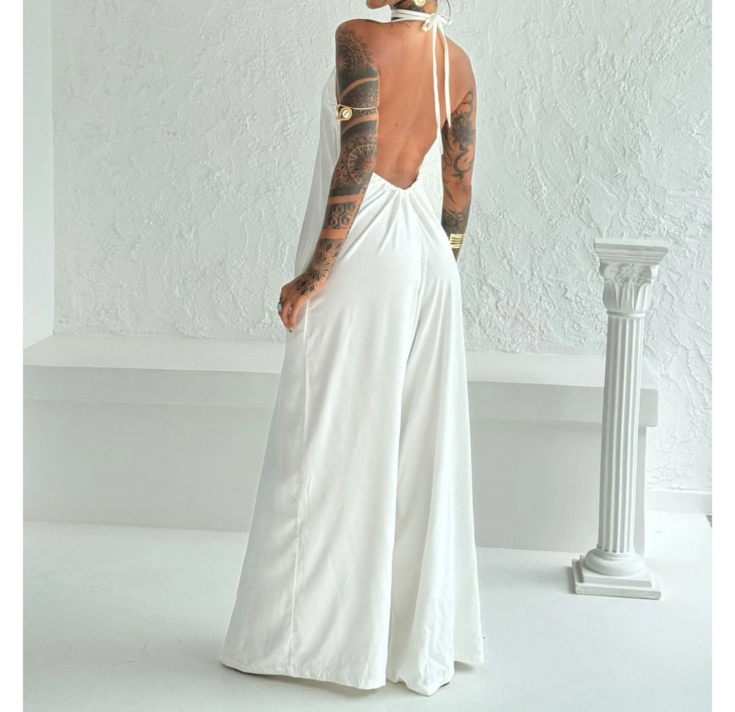 Solid color casual wide-leg jumpsuit