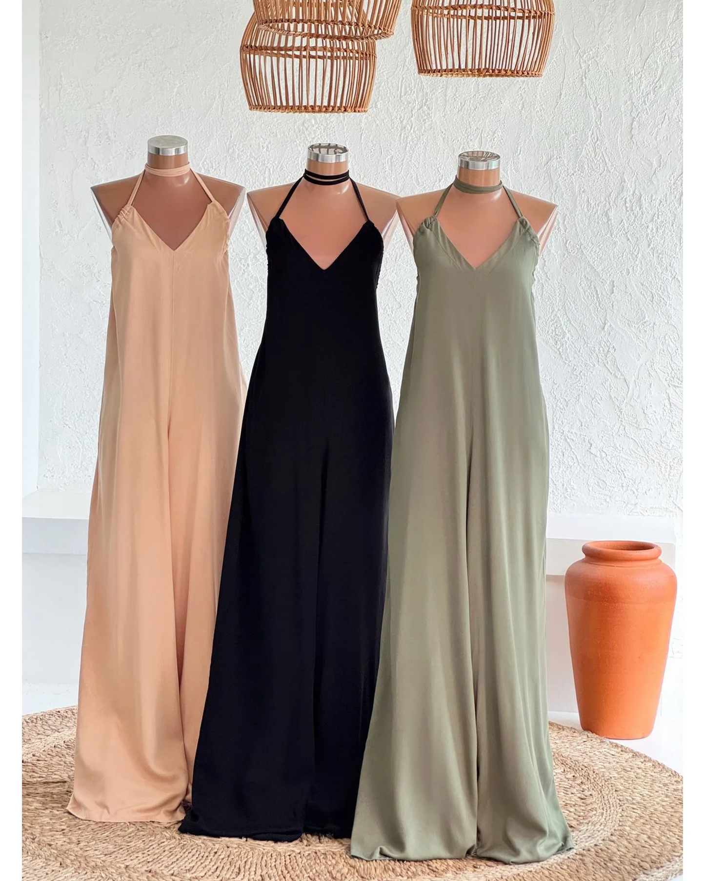 Solid color casual wide-leg jumpsuit