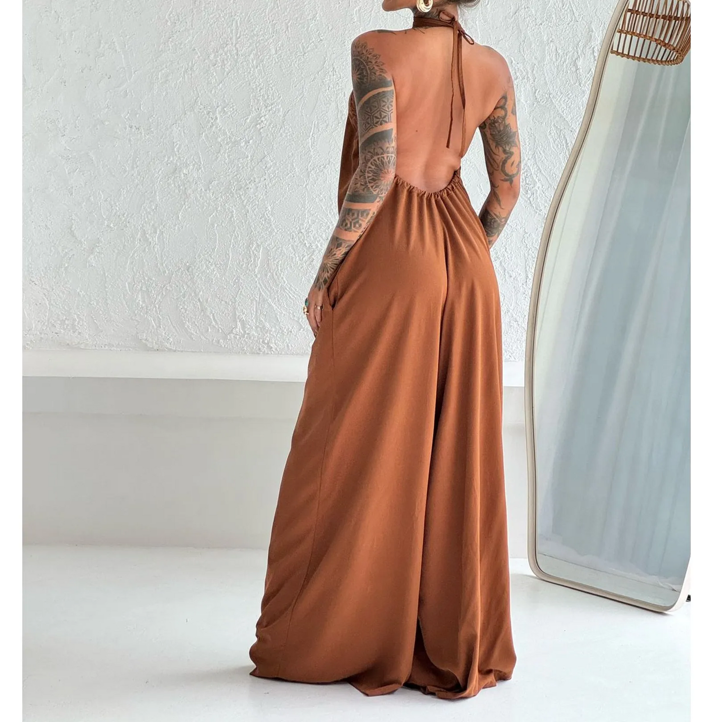Solid color casual wide-leg jumpsuit