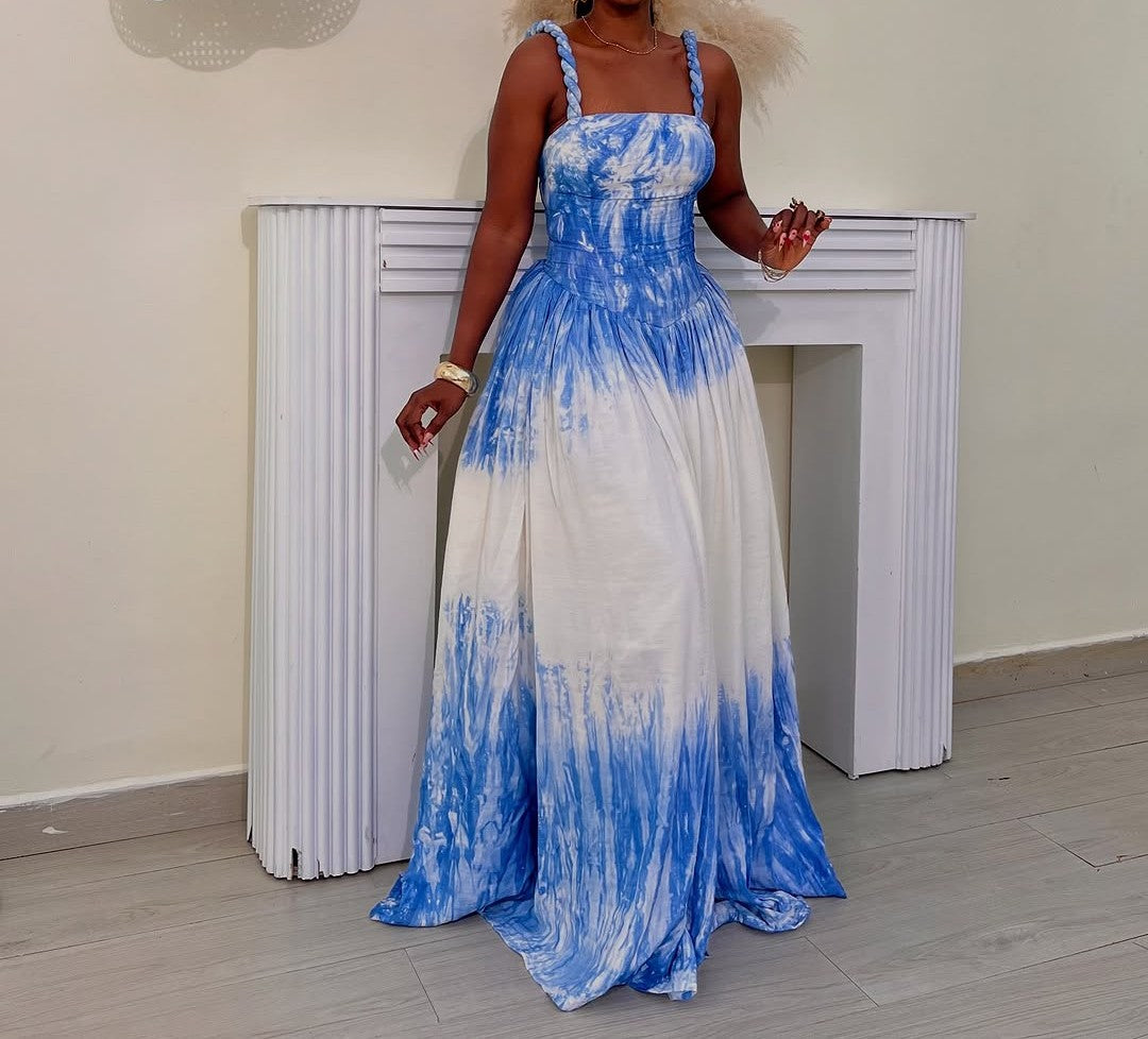 Blue Tie-Dye Maxi Dress