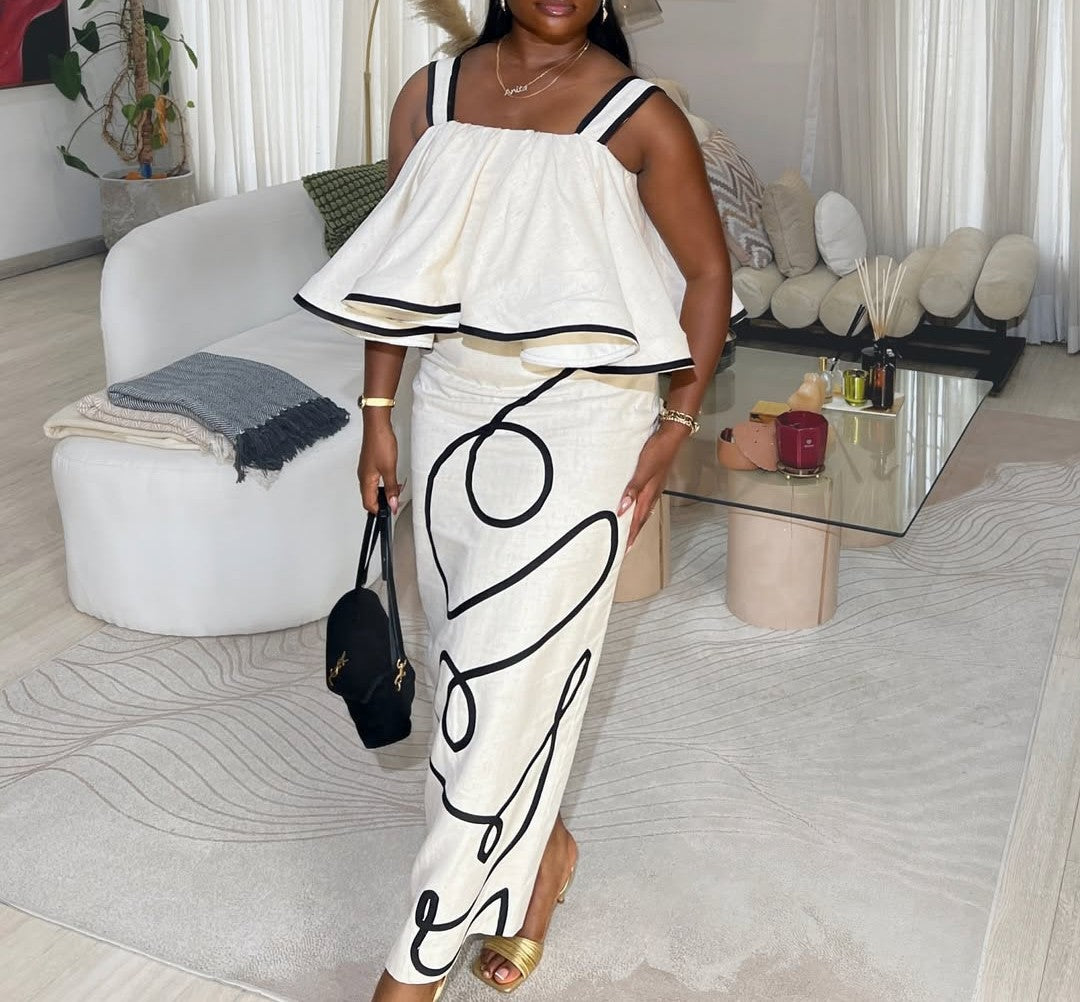 Two-piece linen skirt suit