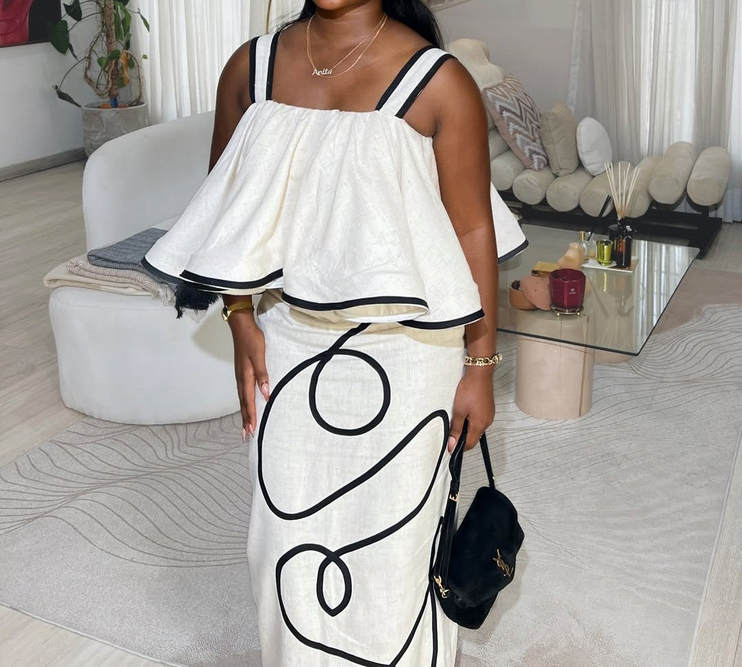 Two-piece linen skirt suit