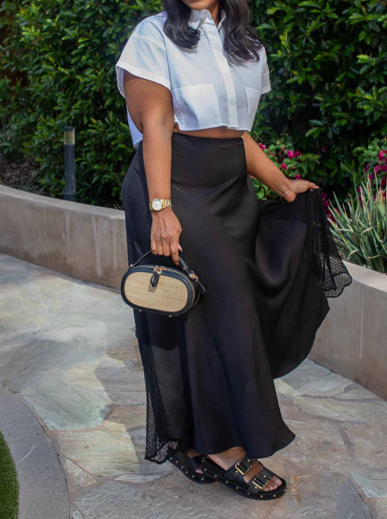 Side lace satin skirt