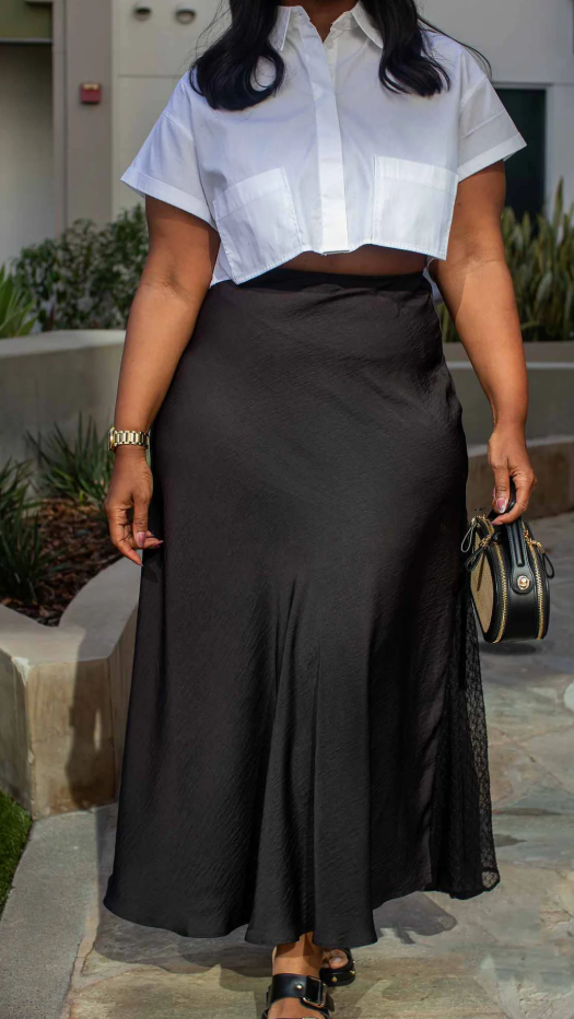 Side lace satin skirt