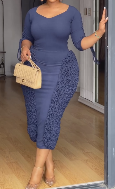 Hip-hugging drawstring sleeve pleated maxi skirt