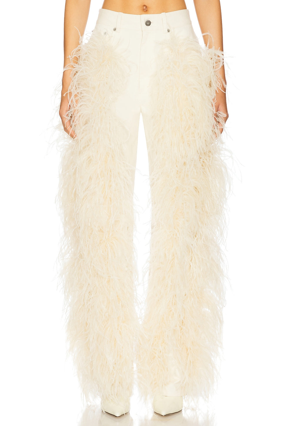 Denim Pant With Feathers
