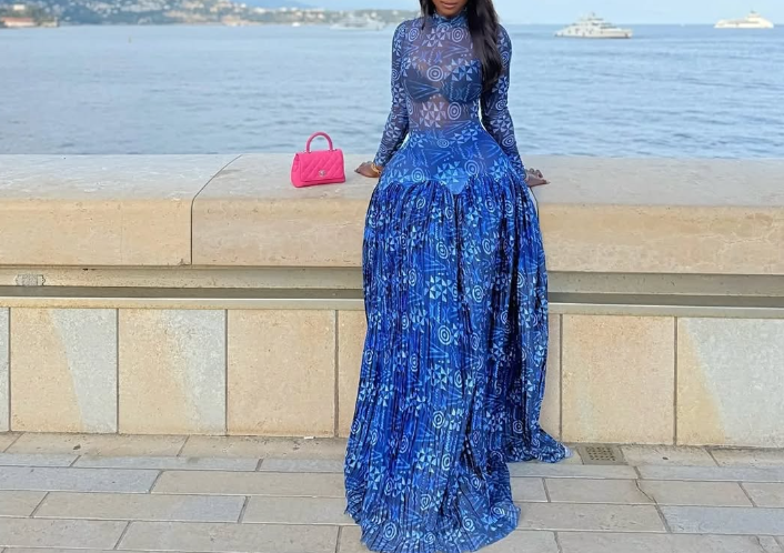 Blue Floral Long Sleeve Maxi Dress