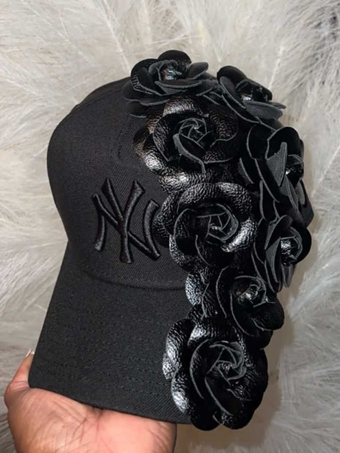 Leather floral cap
