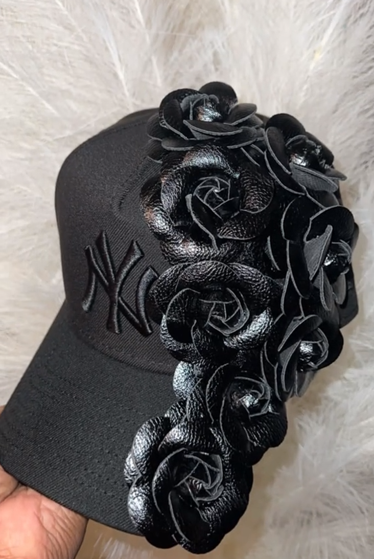 Leather floral cap