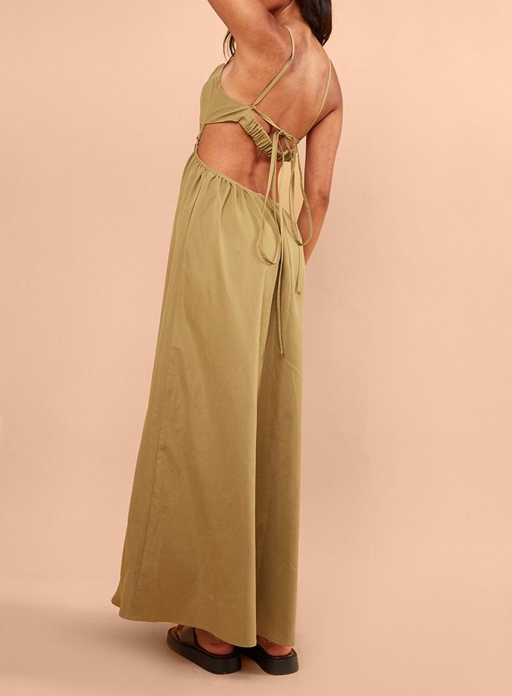 Olive Cut Out Back Maxi Dress