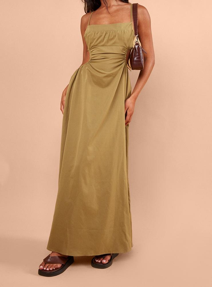 Olive Cut Out Back Maxi Dress