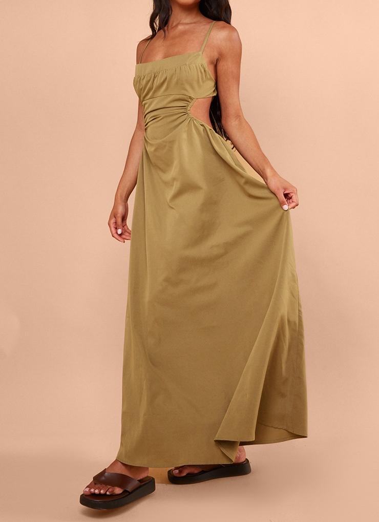 Olive Cut Out Back Maxi Dress