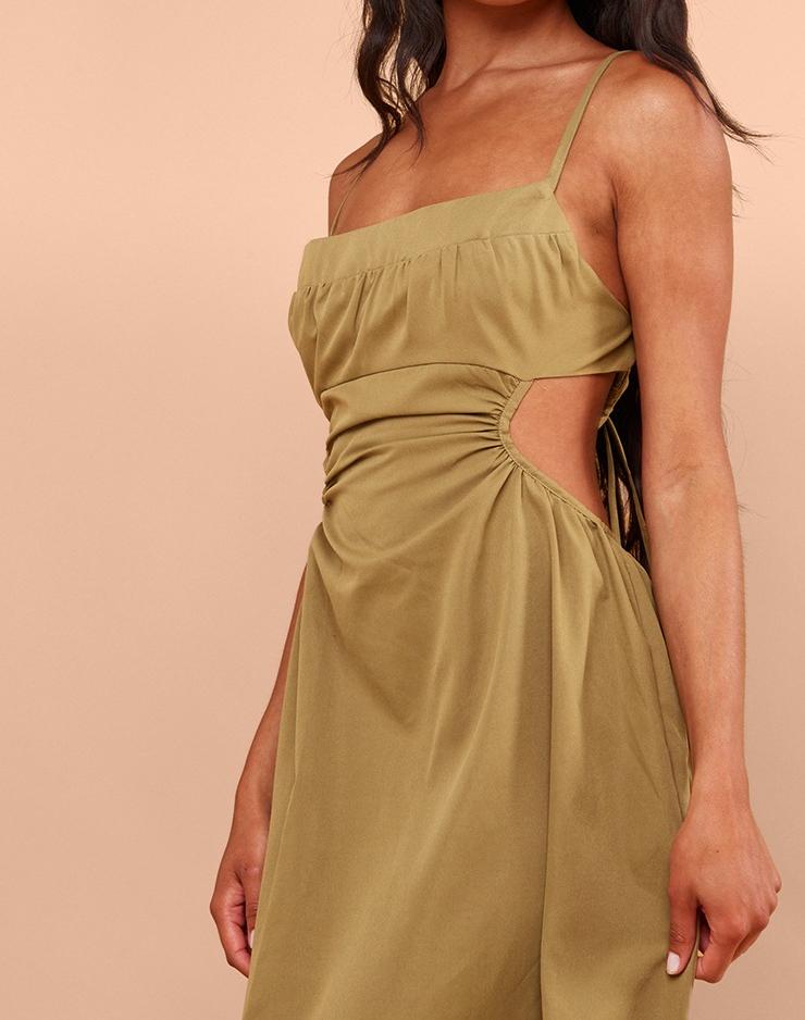 Olive Cut Out Back Maxi Dress
