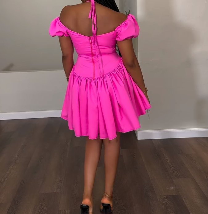 Puff Sleeve Halter Dress