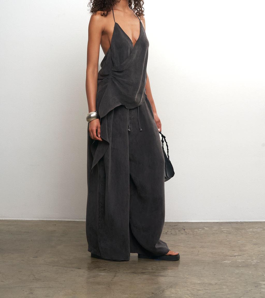 Draped Top + Wide Leg Pants Set