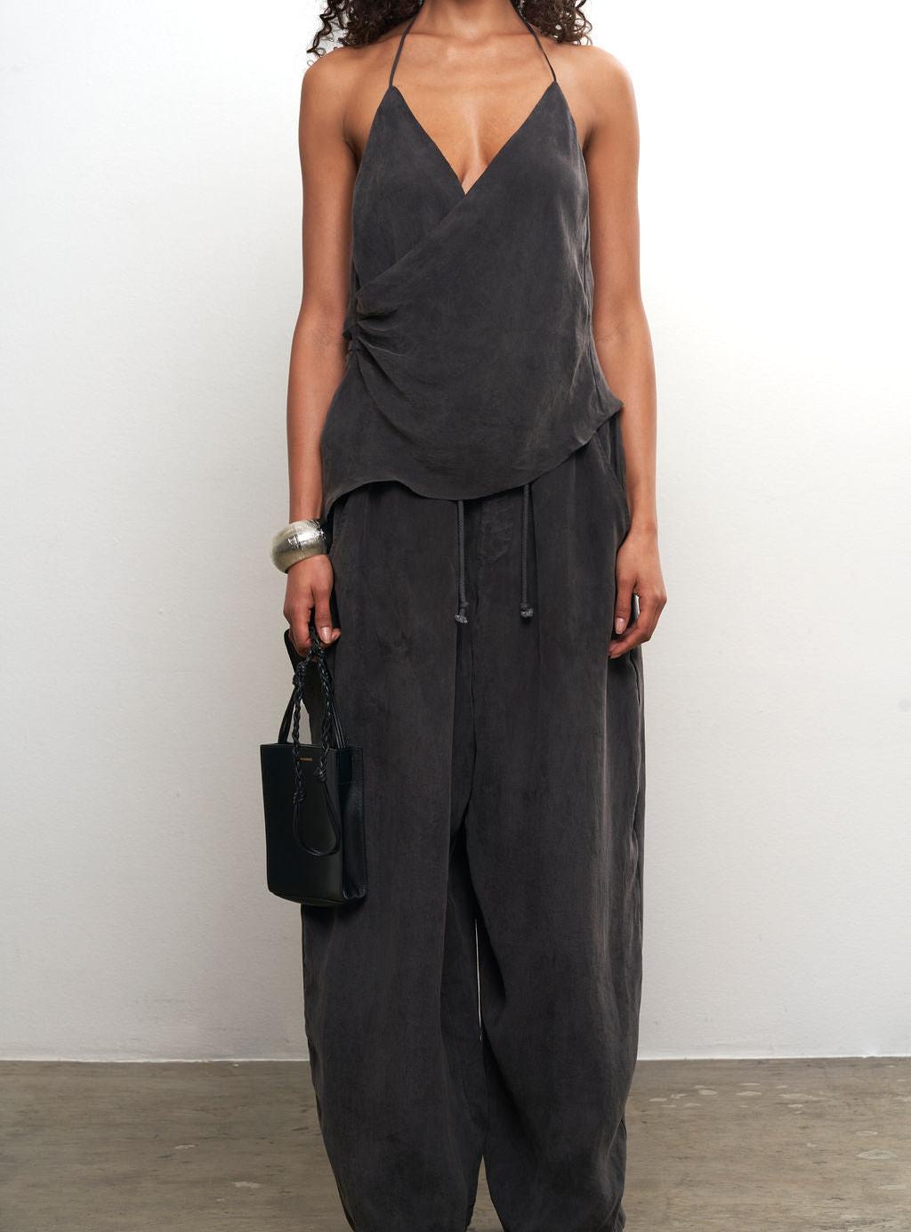 Draped Top + Wide Leg Pants Set