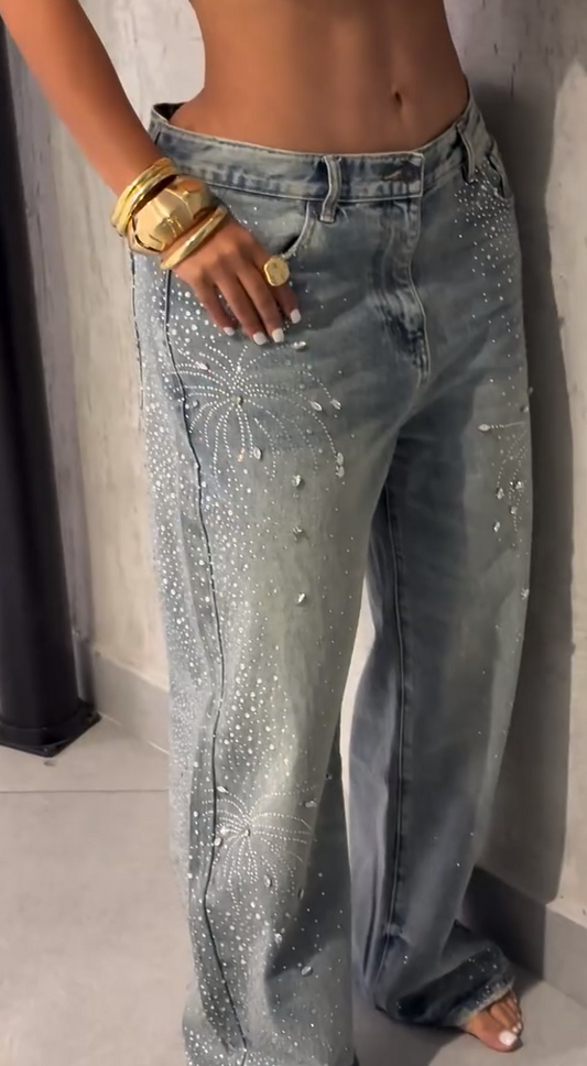 New style rhinestone denim trousers