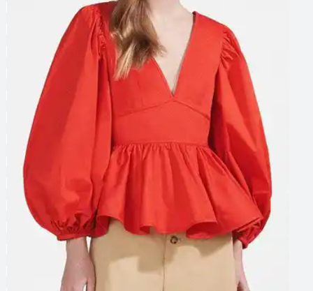 Puff Sleeve Backless V-Neck Top