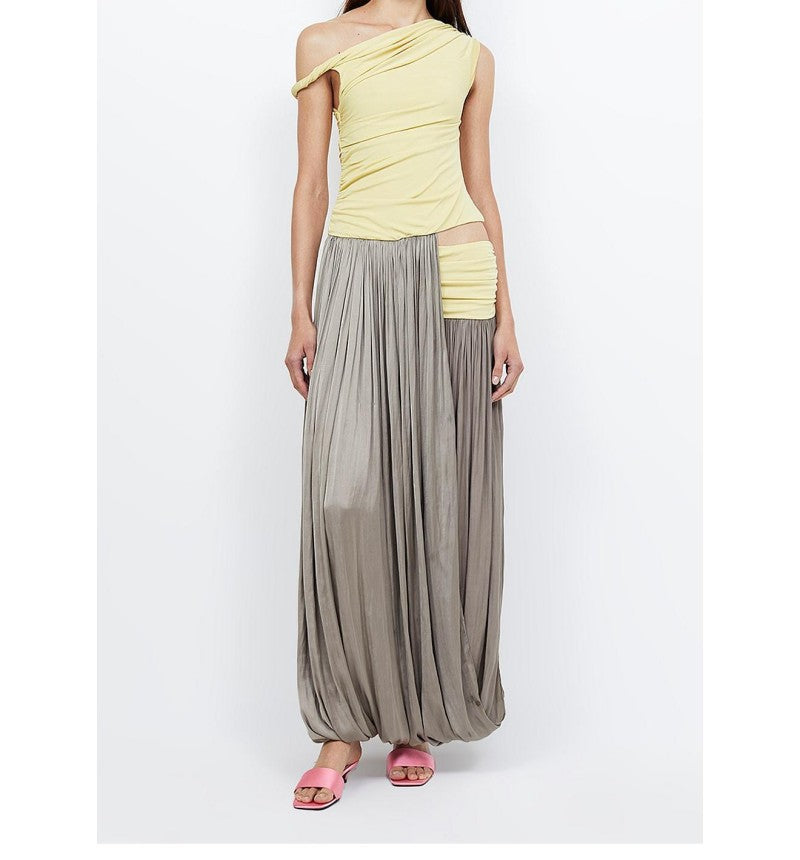 Asymmetric shoulder maxi dress