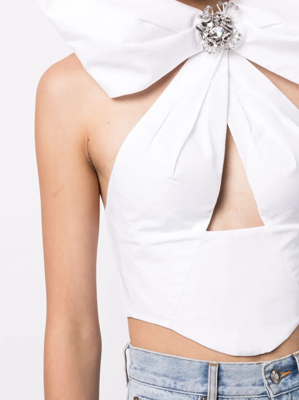 Distressed Crystal Bow Halter Top in White