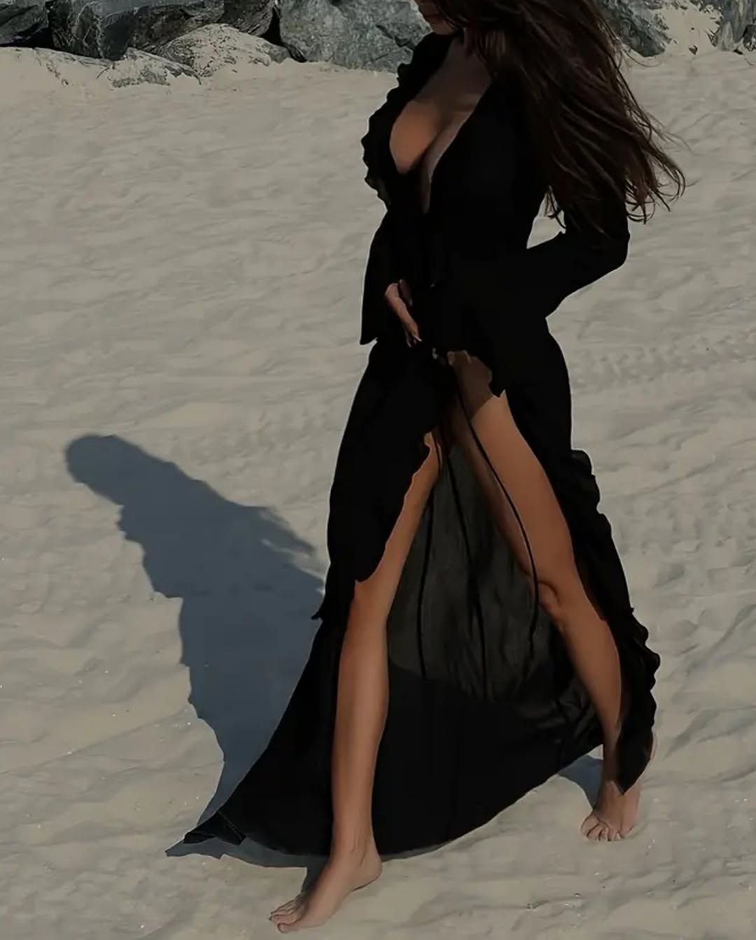 Women's see-through long cardigan with flared sleeves