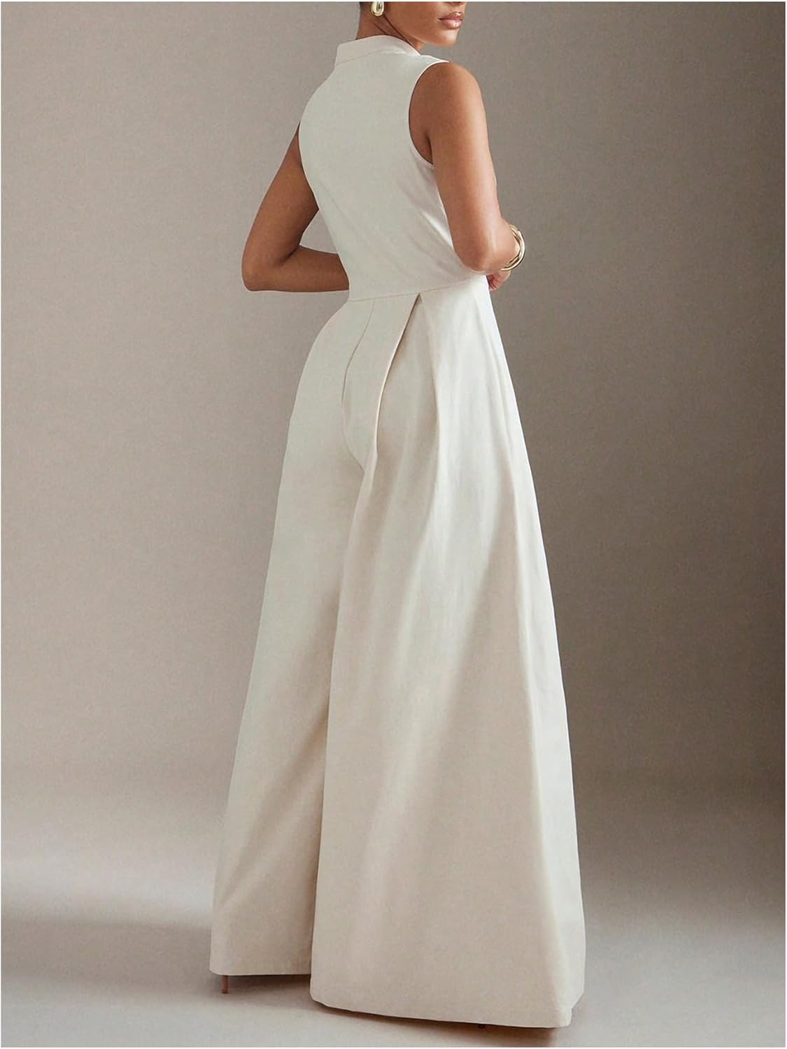 Women's Zippered Wide Leg Jumpsuit Sleeveless Bodysuit
