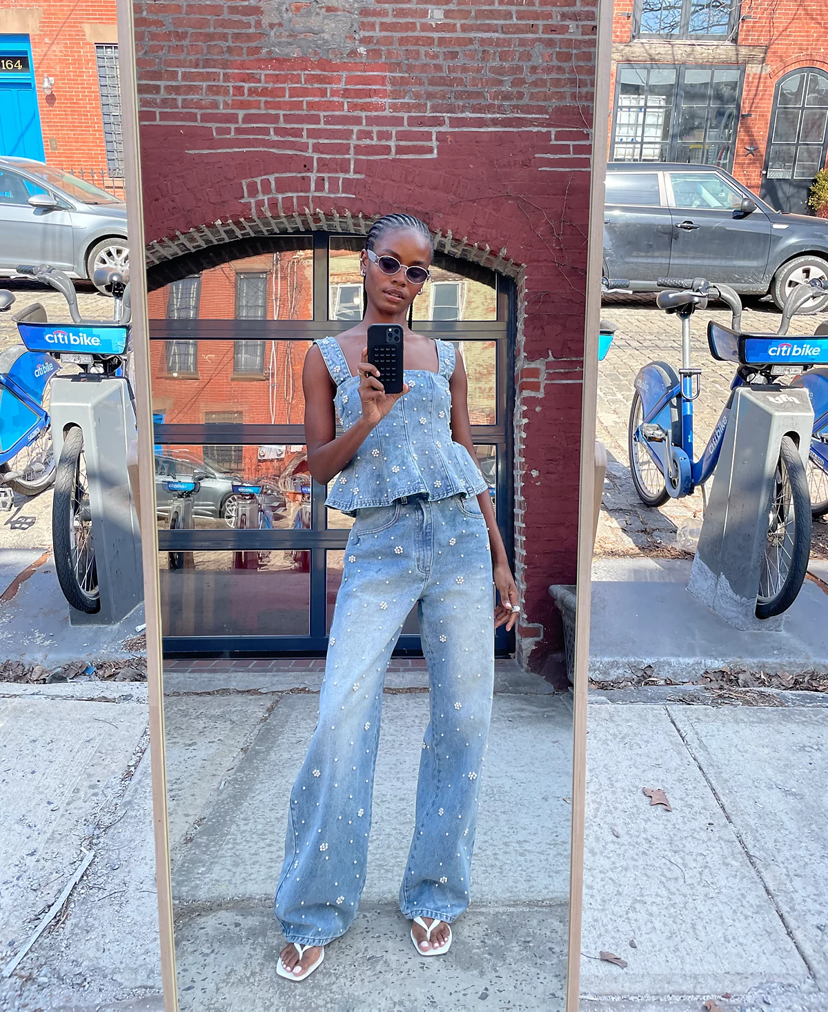 Pearl waist denim top + jeans set