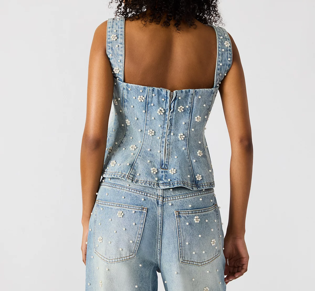 Pearl waist denim top + jeans set