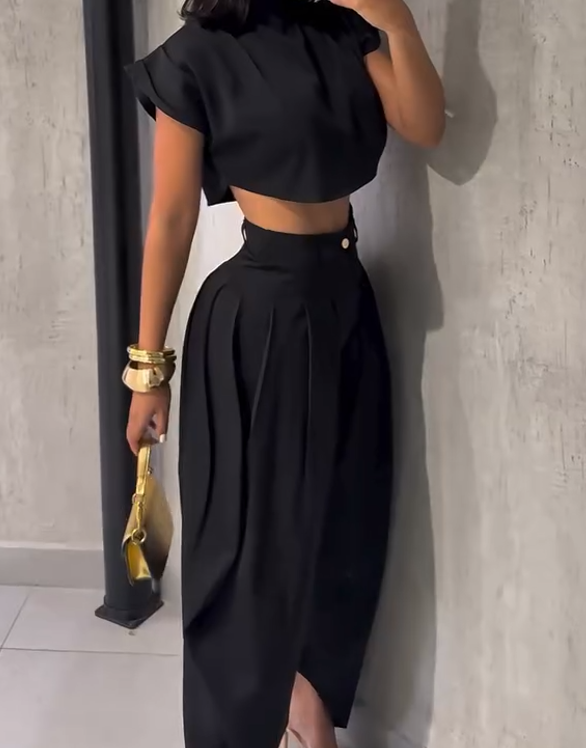 Ladies Round Neck Solid Color Temperament Casual Suit