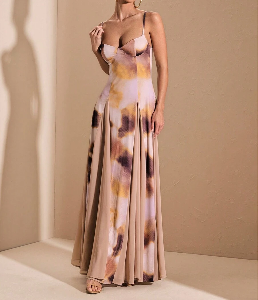Multicolor gradient purple print patchwork dress