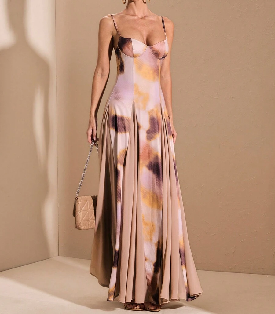 Multicolor gradient purple print patchwork dress