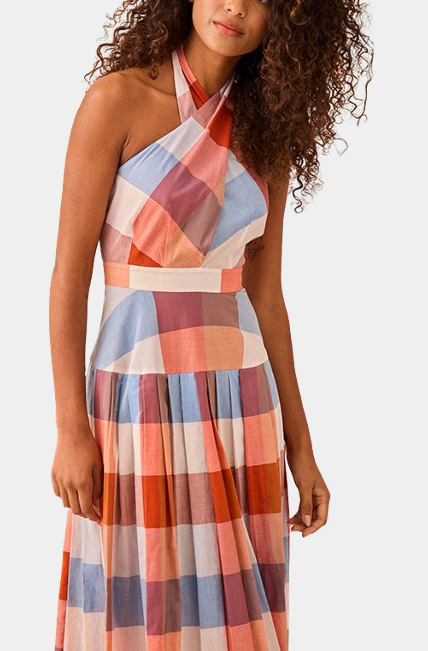 Bright plaid halterneck dress