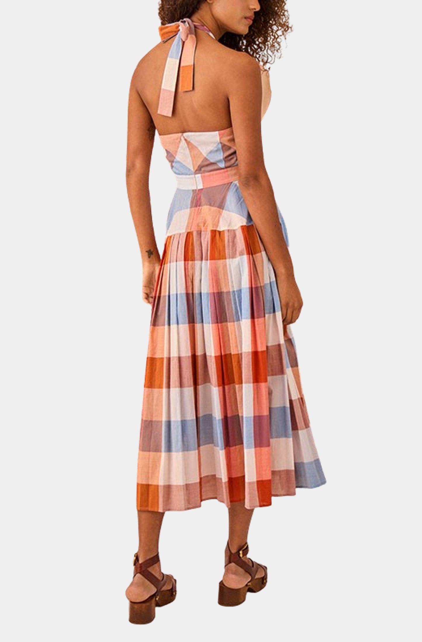 Bright plaid halterneck dress