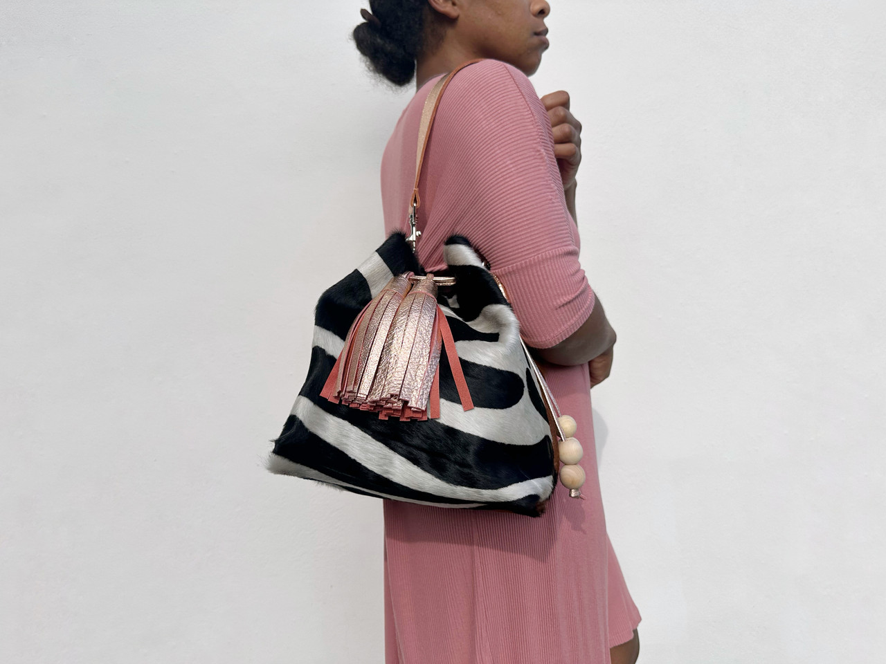 Calf Hair Bucket Bag - Mixed Zebra