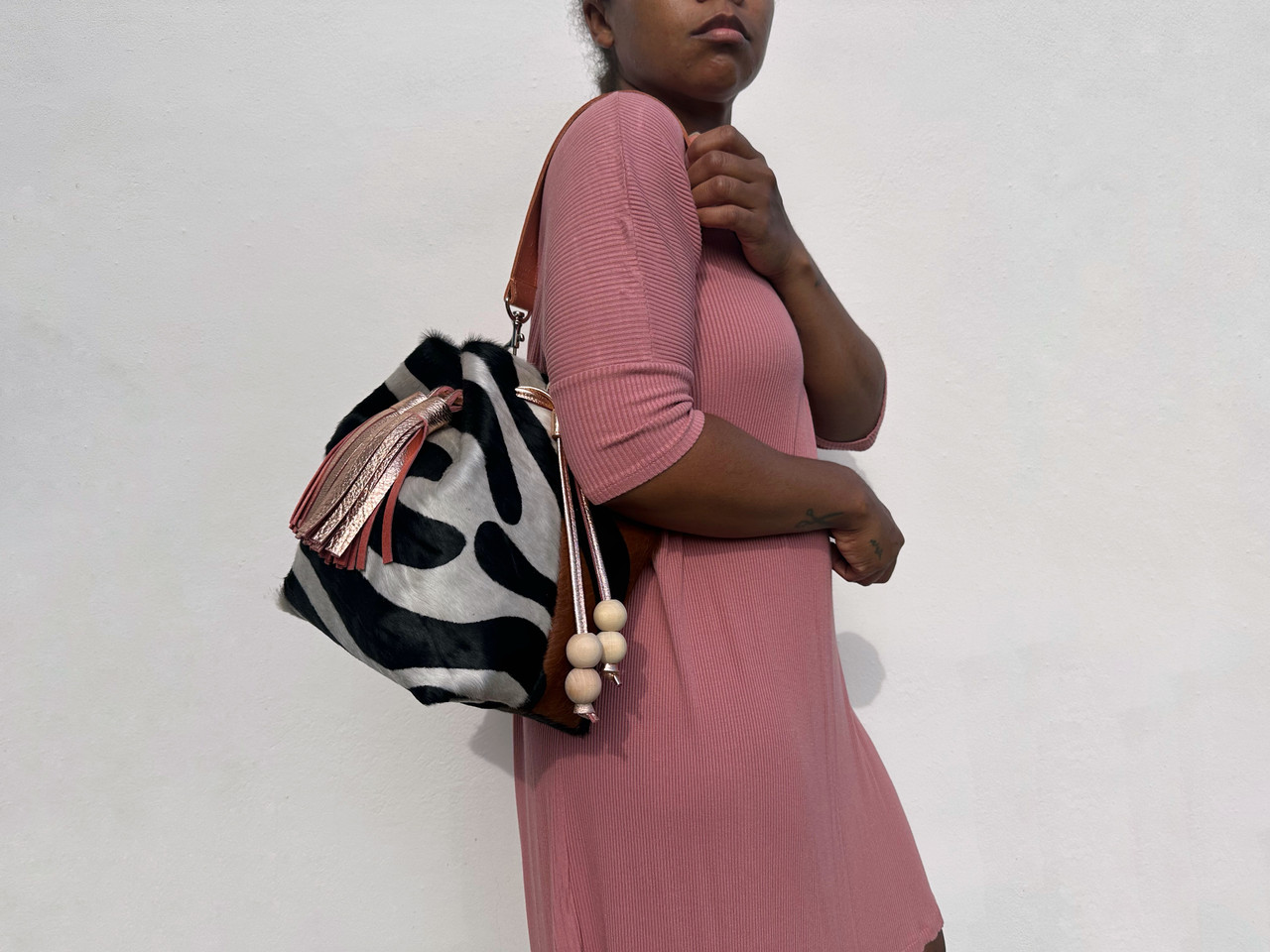Calf Hair Bucket Bag - Mixed Zebra