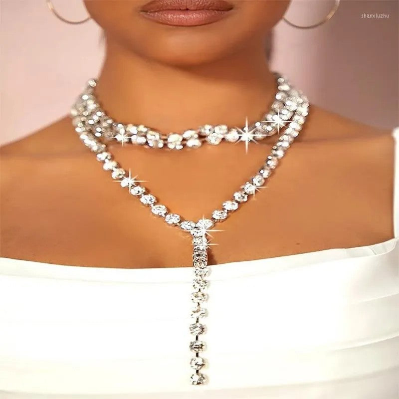 Multi-layer diamond clavicle necklace accessories