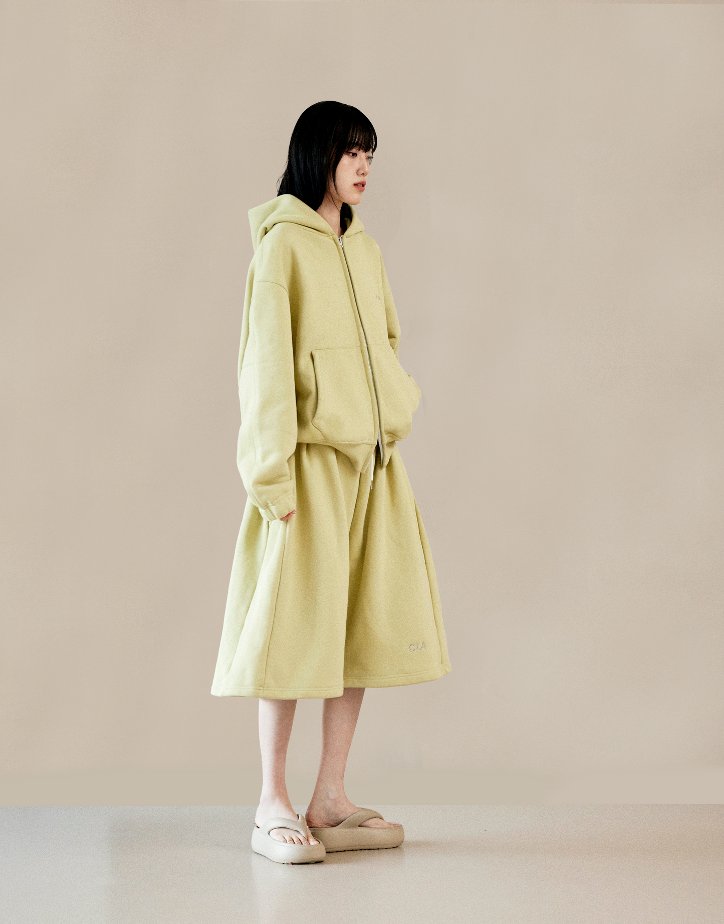 Lemon Yellow Loose Hooded Sweatshirt Set