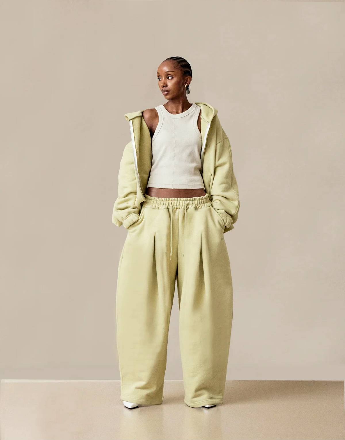 Lemon Yellow Loose Hooded Sweatshirt Set
