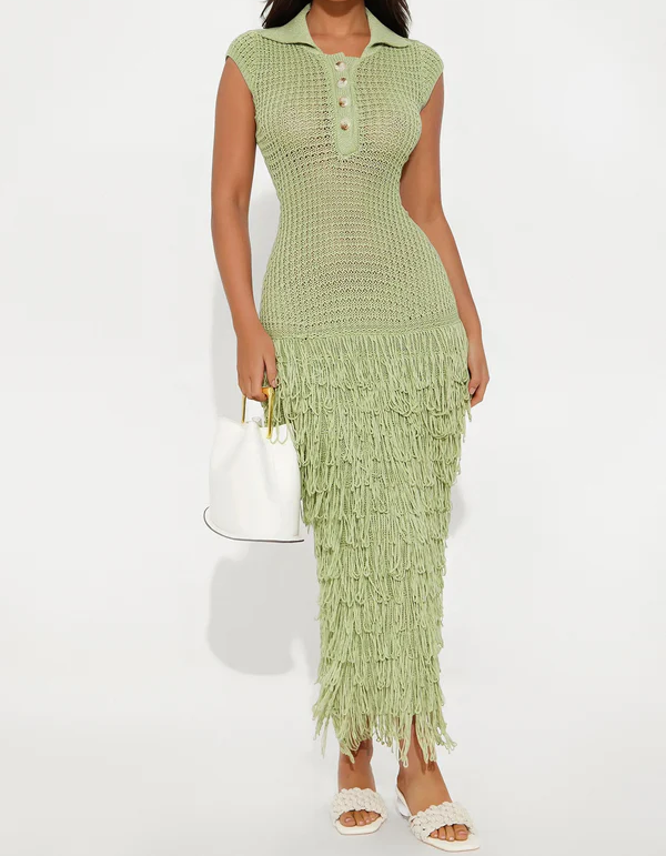 Crochet Maxi Dress - Green