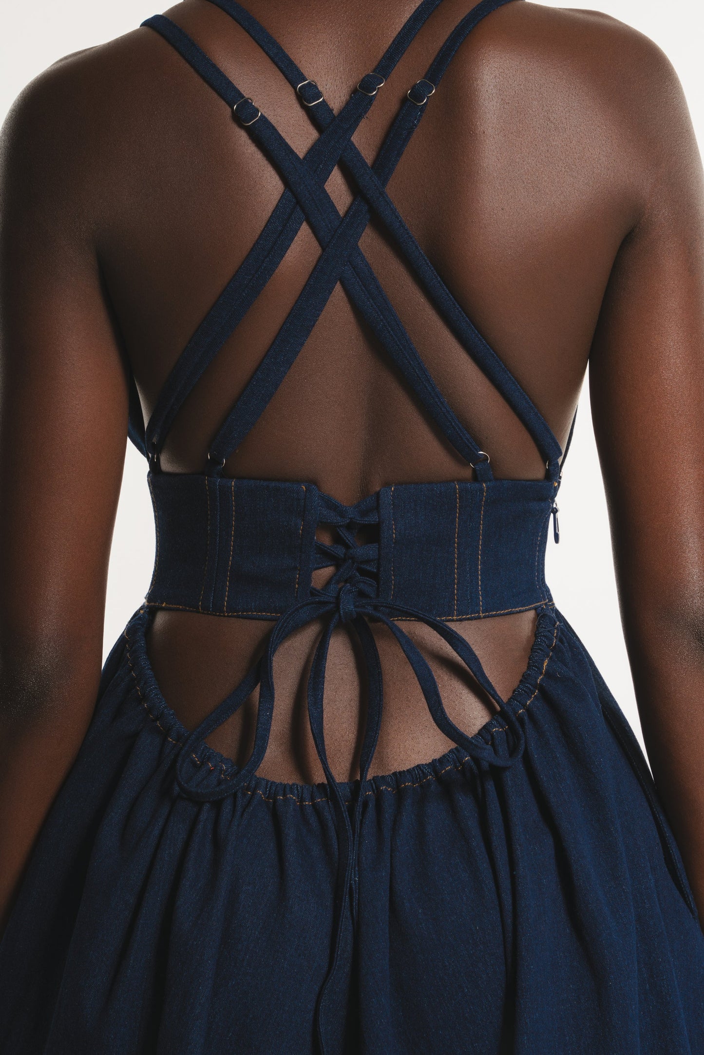 Denim waist suspender long skirt