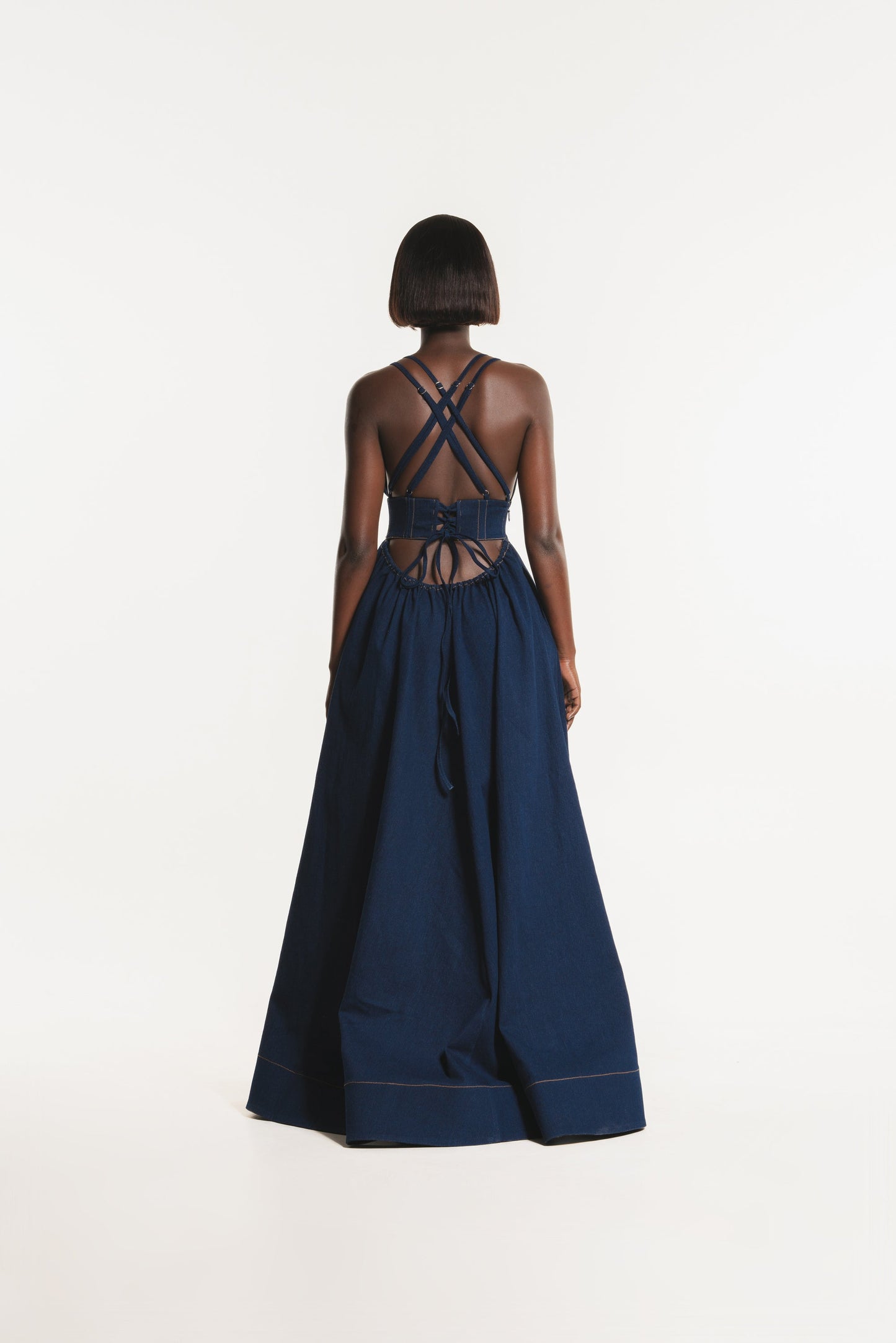 Denim waist suspender long skirt