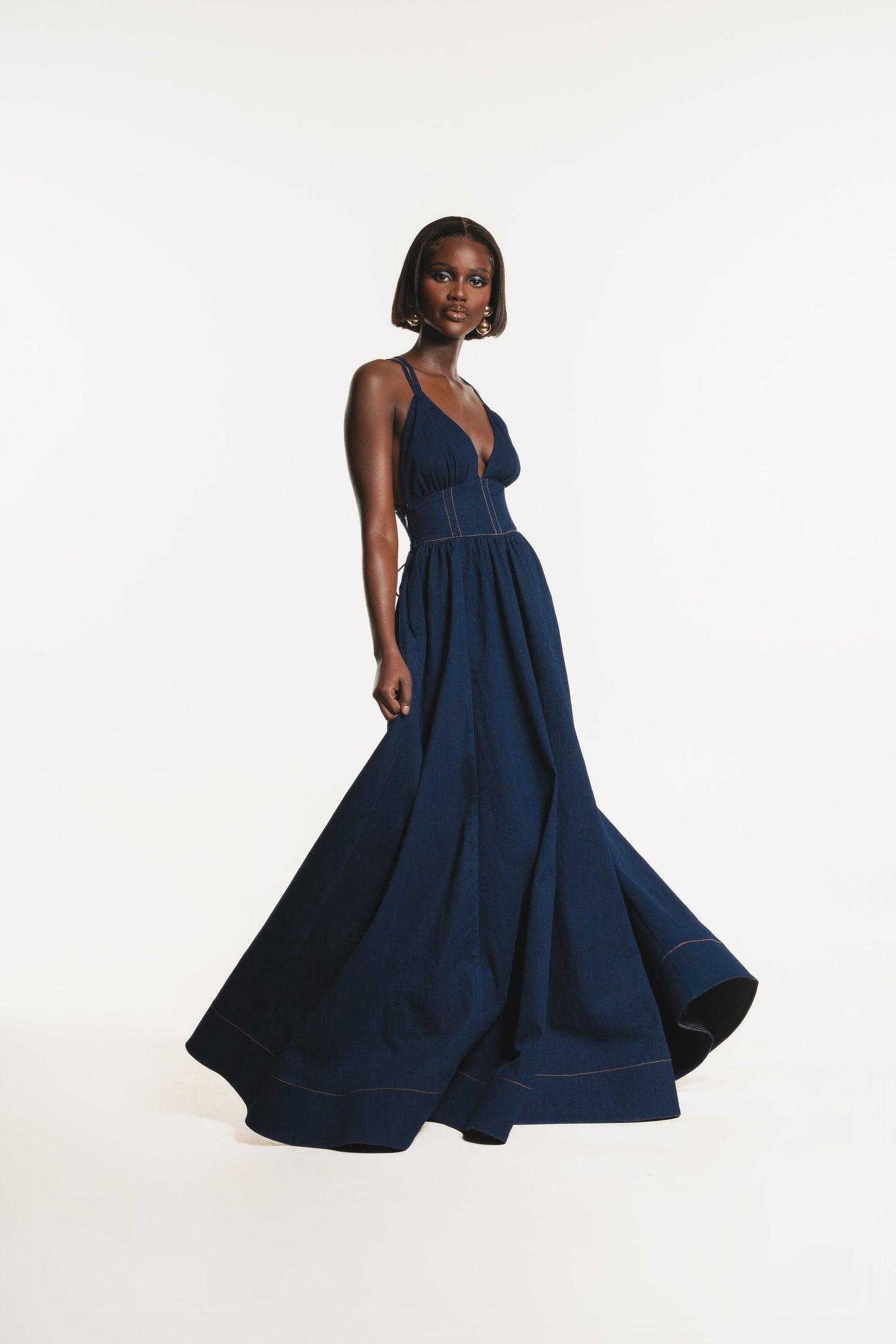 Denim waist suspender long skirt