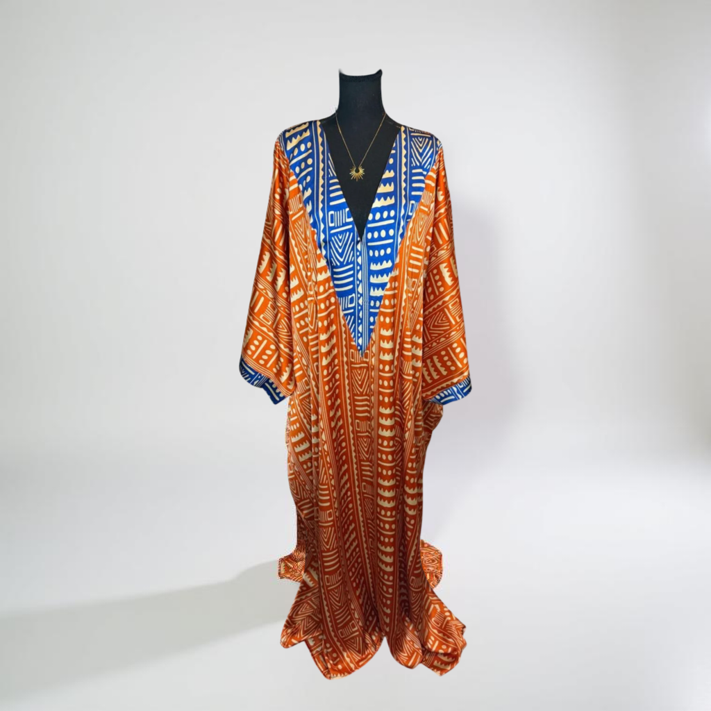 V-neck drawstring silk maxi dress