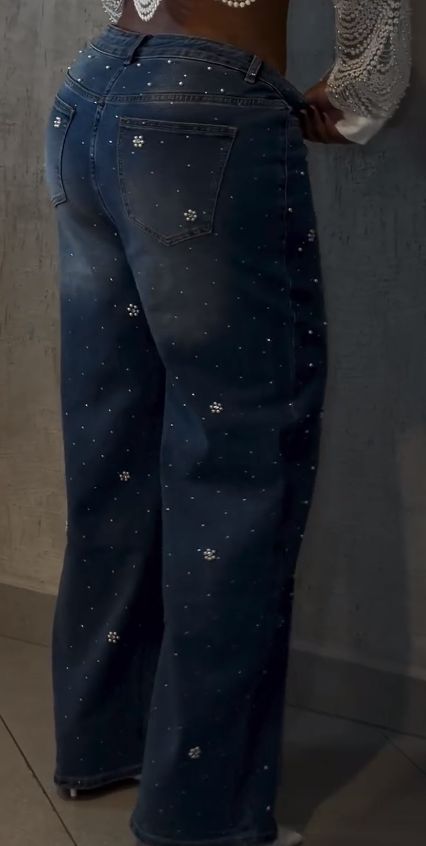 Snowflake Beaded Rhinestone Jeans