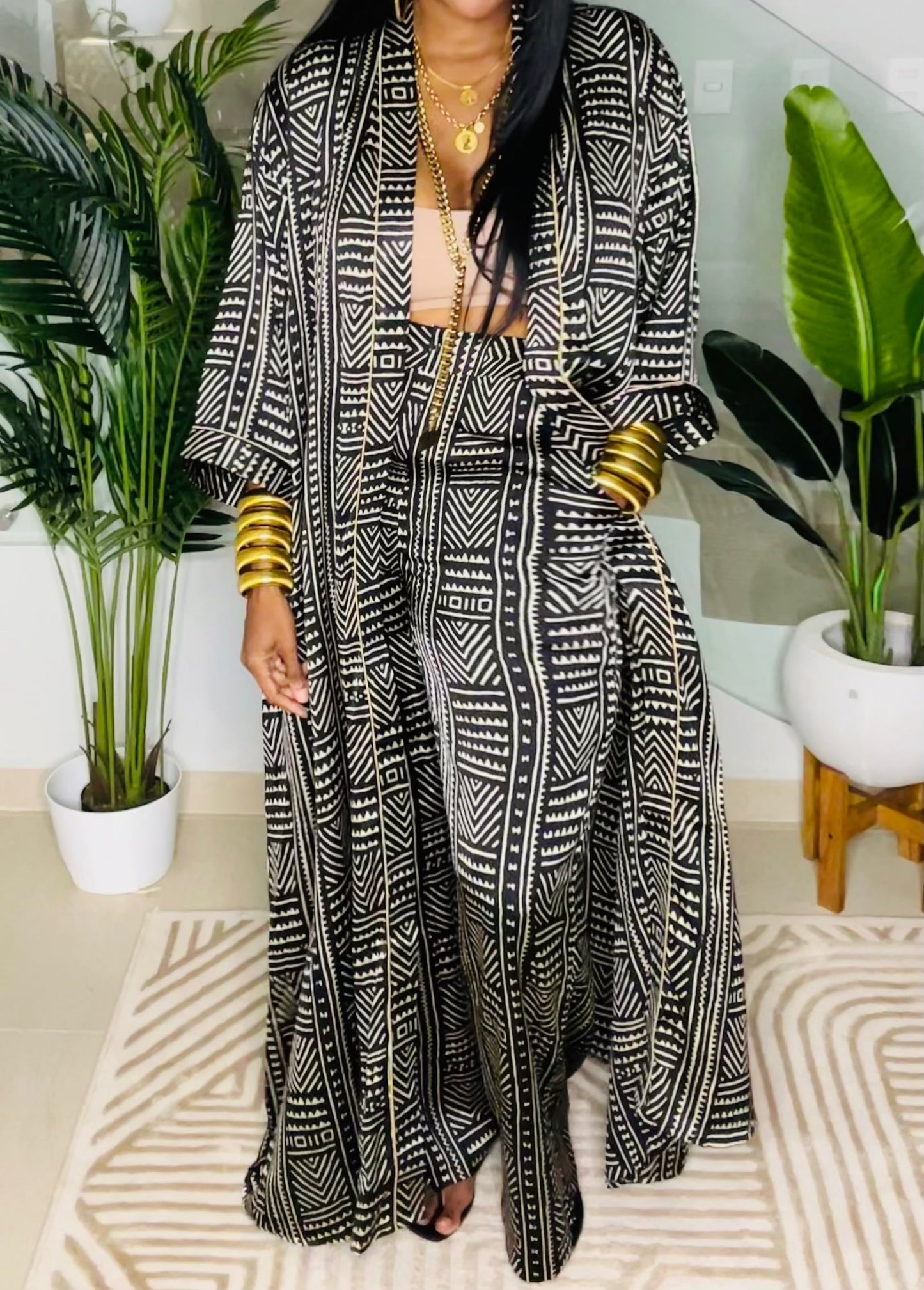 Silk satin two-piece suit