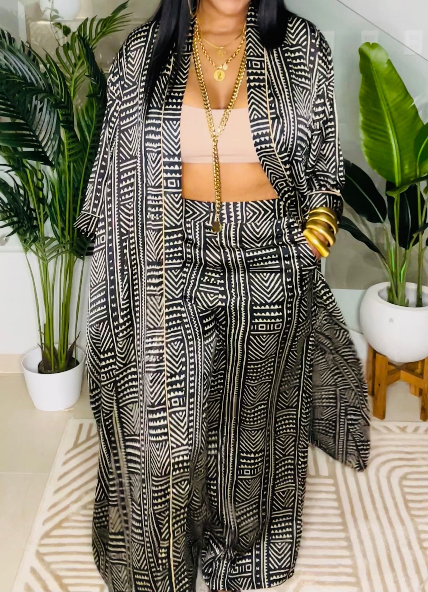Silk satin two-piece suit