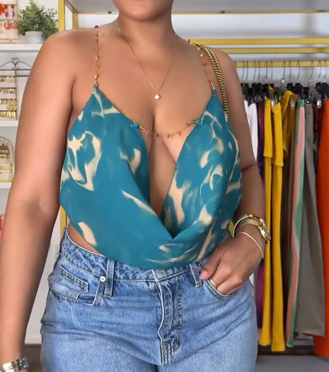 Beaded Cross Strap Top